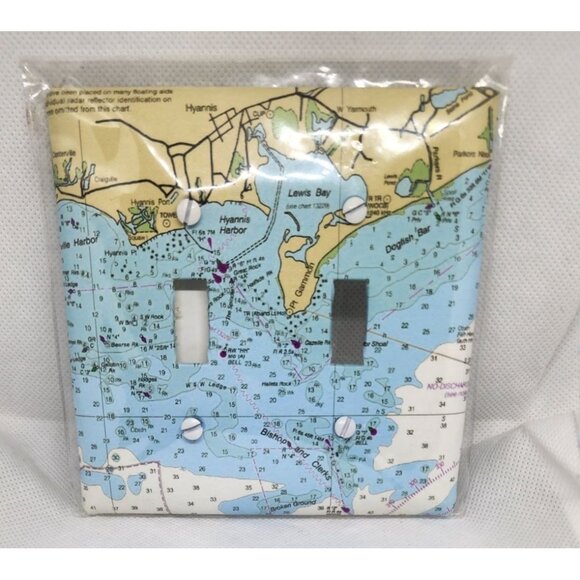 Nautical Chart Double Light Switch Plate Cover With Hyannis Harbor Map Design - Picture 5 of 10